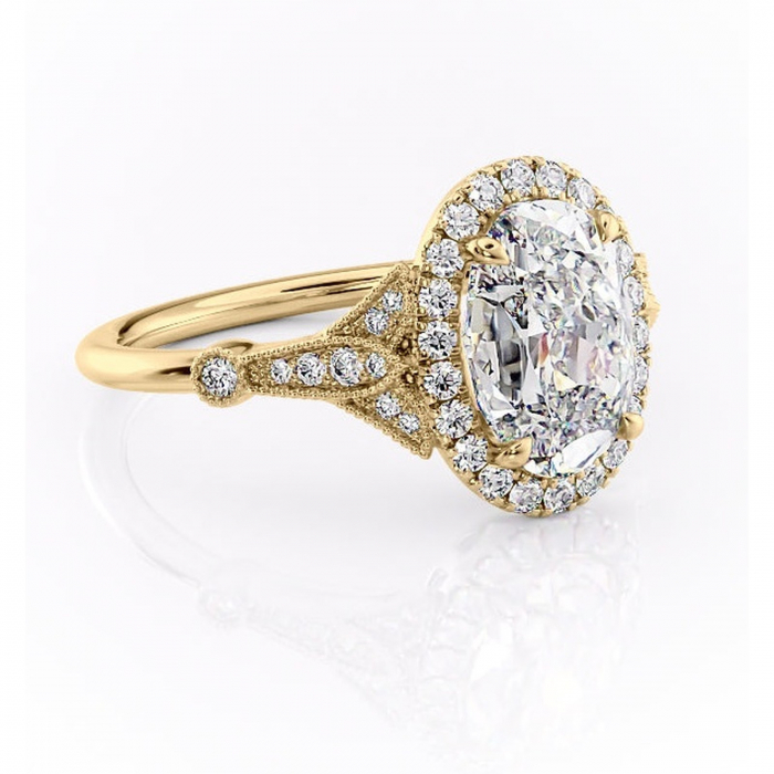 Inel de logodnă Citrina din aur Galben 18kt cu moissanite tăietură ovală – Halo rafinată pentru profil mediu | Personalizează și configurează gratuit online [1]