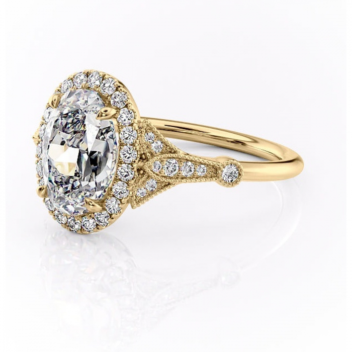 Inel de logodnă Citrina din aur Galben 18kt cu moissanite tăietură ovală – Halo rafinată pentru profil mediu | Personalizează și configurează gratuit online [7]