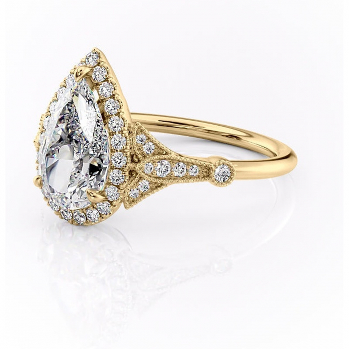 Inel de logodnă Citrina din aur Galben 18kt cu moissanite tăietură pară – Halo rafinată pentru profil mediu | Personalizează și configurează gratuit online [7]