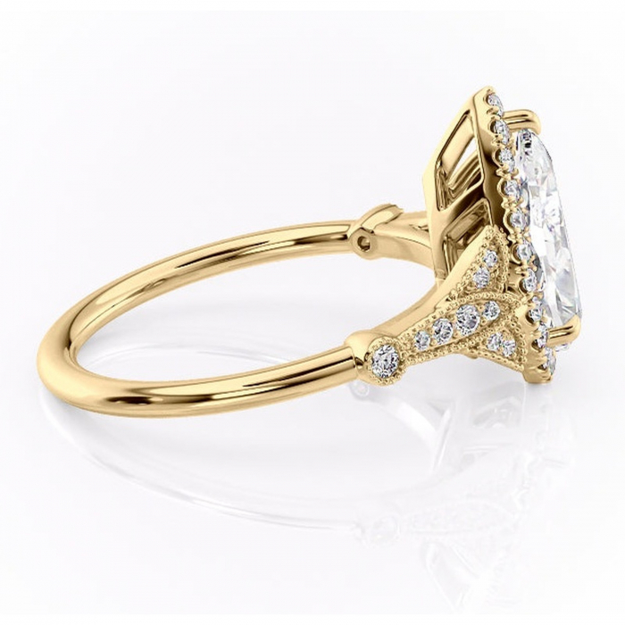 Inel de logodnă Citrina din aur Galben 18kt cu moissanite tăietură pară – Halo rafinată pentru profil mediu | Personalizează și configurează gratuit online [2]