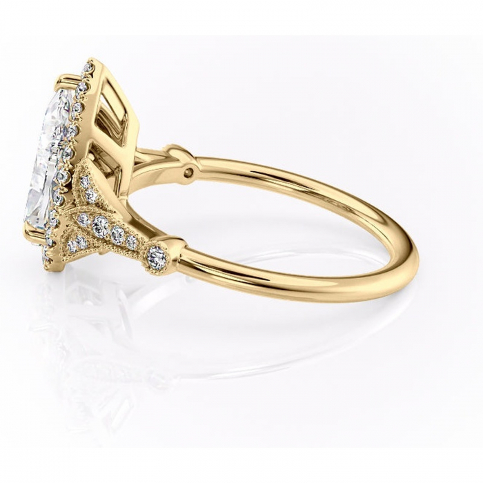 Inel de logodnă Citrina din aur Galben 18kt cu moissanite tăietură pară – Halo rafinată pentru profil mediu | Personalizează și configurează gratuit online [6]