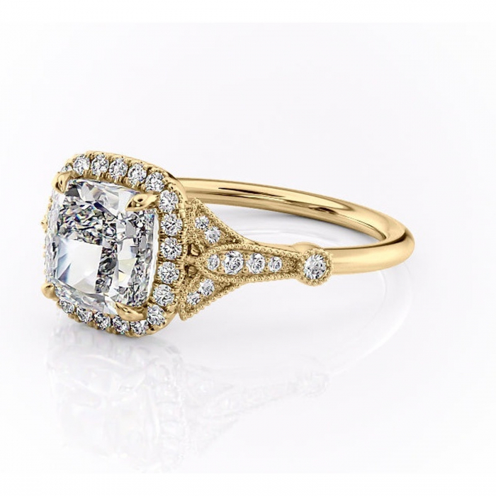 Inel de logodnă Citrina din aur Galben 14kt cu moissanite tăietură pernă – Halo rafinată pentru profil mediu | Personalizează și configurează gratuit online [7]