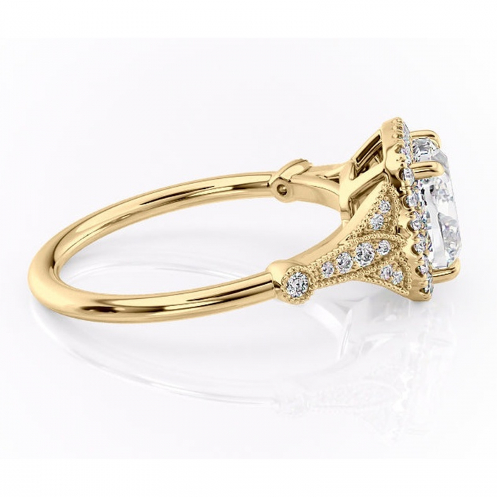 Inel de logodnă Citrina din aur Galben 14kt cu moissanite tăietură pernă – Halo rafinată pentru profil mediu | Personalizează și configurează gratuit online [2]