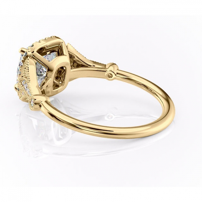 Inel de logodnă Citrina din aur Galben 14kt cu moissanite tăietură pernă – Halo rafinată pentru profil mediu | Personalizează și configurează gratuit online [5]