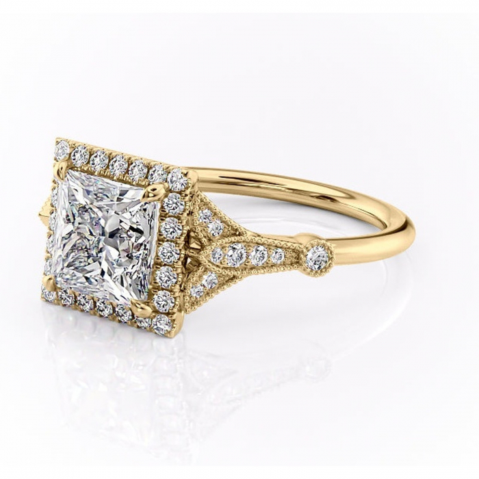 Inel de logodnă Citrina din aur Galben 18kt cu moissanite tăietură princess – Halo rafinată pentru profil mediu | Personalizează și configurează gratuit online [7]