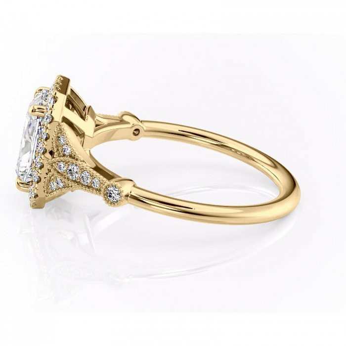 Inel de logodnă Citrina din aur Galben 14kt cu moissanite tăietură radiantă – Halo rafinată pentru profil mediu | Personalizează și configurează gratuit online [6]