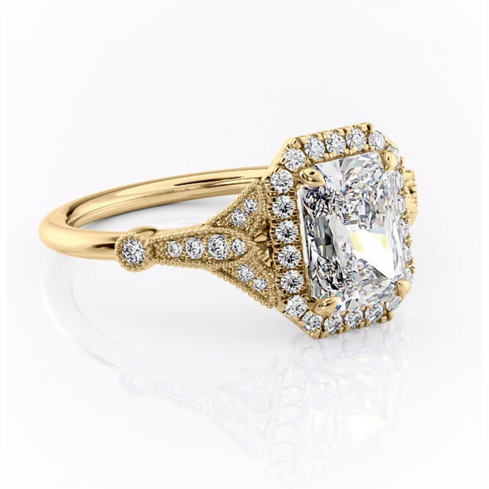 Inel de logodnă Citrina din aur Galben 14kt cu moissanite tăietură radiantă – Halo rafinată pentru profil mediu | Personalizează și configurează gratuit online [1]
