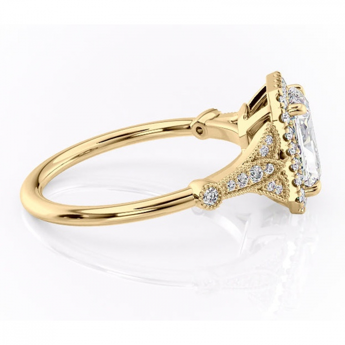 Inel de logodnă Citrina din aur Galben 14kt cu moissanite tăietură radiantă – Halo rafinată pentru profil mediu | Personalizează și configurează gratuit online [2]