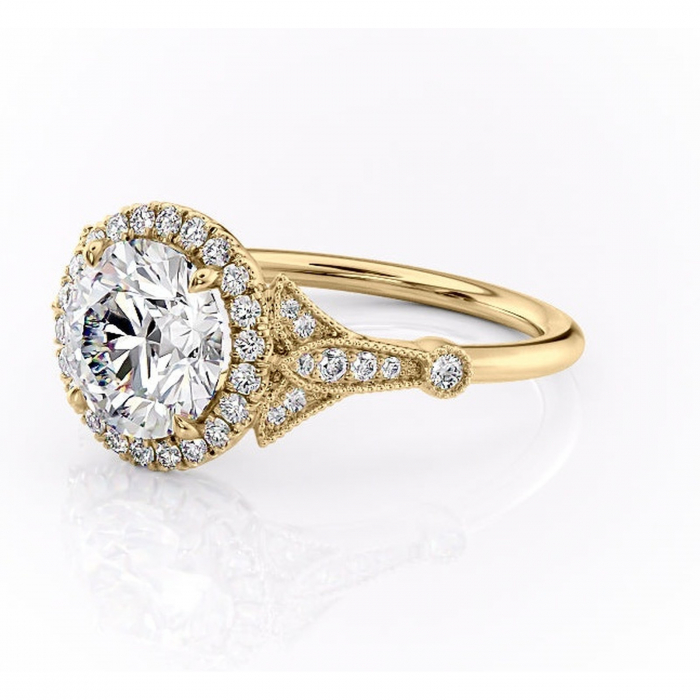 Inel de logodnă Citrina din aur Galben 14kt cu moissanite tăietură rotundă – Halo rafinată pentru profil mediu | Personalizează și configurează gratuit online [7]
