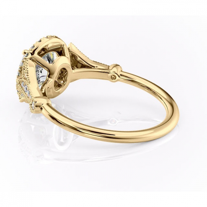Inel de logodnă Citrina din aur Galben 14kt cu moissanite tăietură rotundă – Halo rafinată pentru profil mediu | Personalizează și configurează gratuit online [5]