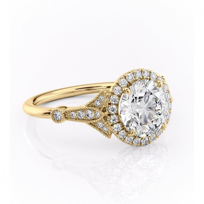 Inel de logodnă Citrina din aur Galben 14kt cu moissanite tăietură rotundă – Halo rafinată pentru profil mediu | Personalizează și configurează gratuit online [1]