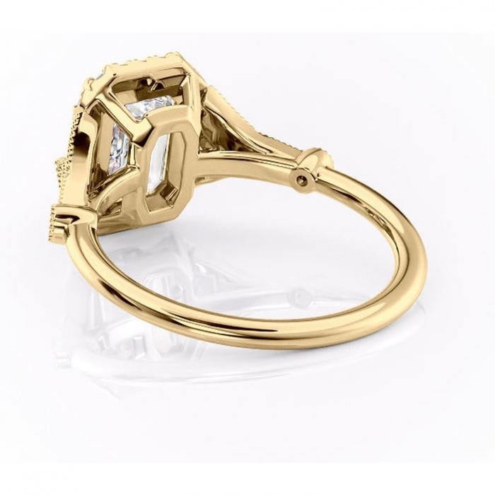 Inel de logodnă Citrina din aur Galben 14kt cu moissanite tăietură smarald – Halo rafinată pentru profil mediu | Personalizează și configurează gratuit online [4]