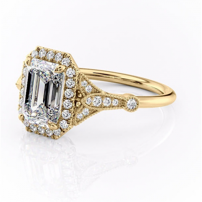 Inel de logodnă Citrina din aur Galben 14kt cu moissanite tăietură smarald – Halo rafinată pentru profil mediu | Personalizează și configurează gratuit online [7]