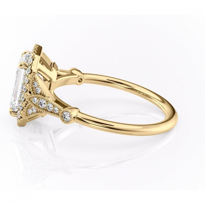 Inel de logodnă Citrina din aur Galben 14kt cu moissanite tăietură smarald – Halo rafinată pentru profil mediu | Personalizează și configurează gratuit online [6]