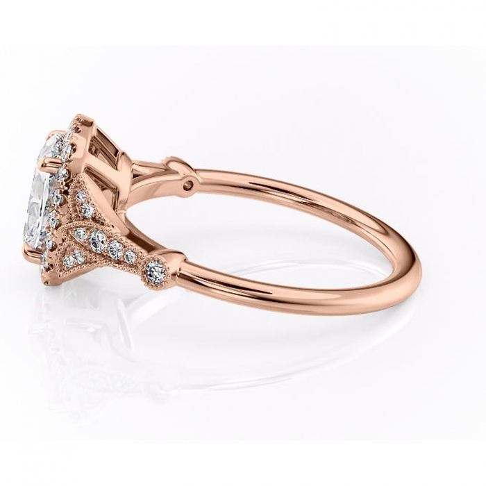 Inel de logodnă Citrina din aur Rose 14kt cu moissanite tăietură asscher – Halo rafinată pentru profil mediu | Personalizează și configurează gratuit online [6]