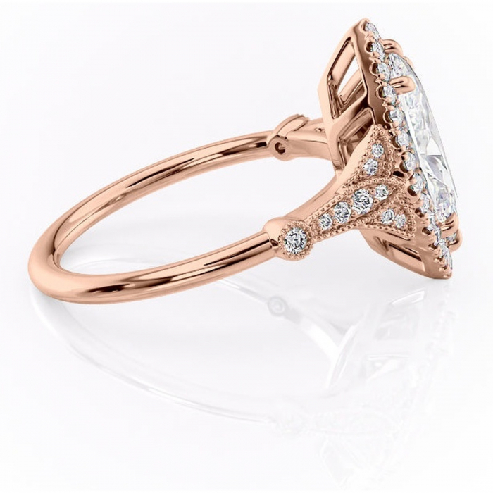 Inel de logodnă Citrina din aur Rose 14kt cu moissanite tăietură marquise – Halo rafinată pentru profil mediu | Personalizează și configurează gratuit online [2]