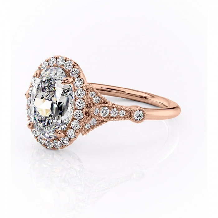 Inel de logodnă Citrina din aur Rose 14kt cu moissanite tăietură ovală – Halo rafinată pentru profil mediu | Personalizează și configurează gratuit online [7]