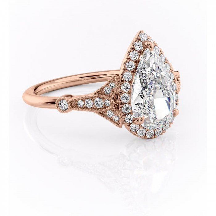 Inel de logodnă Citrina din aur Rose 14kt cu moissanite tăietură pară – Halo rafinată pentru profil mediu | Personalizează și configurează gratuit online [1]