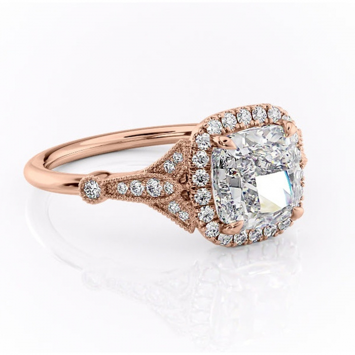 Inel de logodnă Citrina din aur Rose 18kt cu moissanite tăietură pernă – Halo rafinată pentru profil mediu | Personalizează și configurează gratuit online [1]