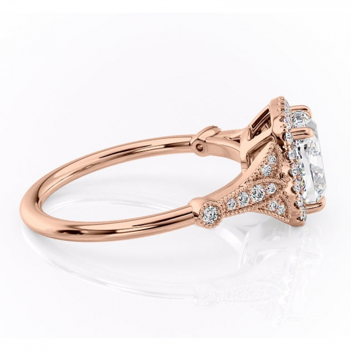 Inel de logodnă Citrina din aur Rose 18kt cu moissanite tăietură pernă – Halo rafinată pentru profil mediu | Personalizează și configurează gratuit online [2]