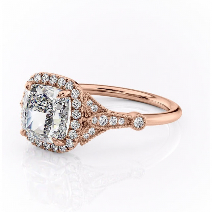 Inel de logodnă Citrina din aur Rose 18kt cu moissanite tăietură pernă – Halo rafinată pentru profil mediu | Personalizează și configurează gratuit online [7]