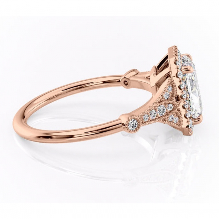 Inel de logodnă Citrina din aur Rose 14kt cu moissanite tăietură radiantă – Halo rafinată pentru profil mediu | Personalizează și configurează gratuit online [2]
