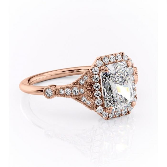 Inel de logodnă Citrina din aur Rose 14kt cu moissanite tăietură radiantă – Halo rafinată pentru profil mediu | Personalizează și configurează gratuit online [1]