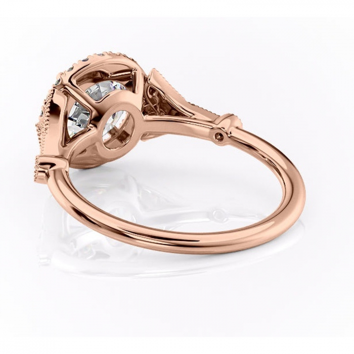 Inel de logodnă Citrina din aur Rose 14kt cu moissanite tăietură rotundă – Halo rafinată pentru profil mediu | Personalizează și configurează gratuit online [4]