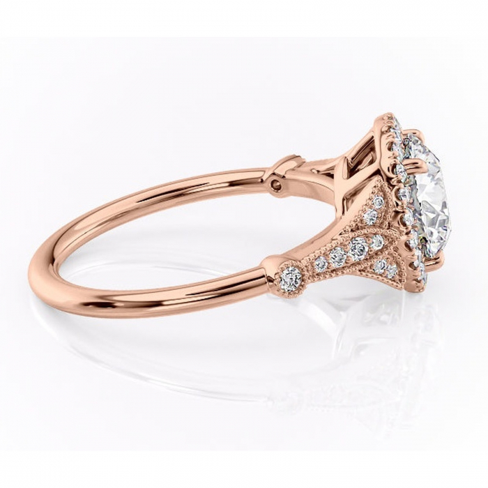 Inel de logodnă Citrina din aur Rose 14kt cu moissanite tăietură rotundă – Halo rafinată pentru profil mediu | Personalizează și configurează gratuit online [2]