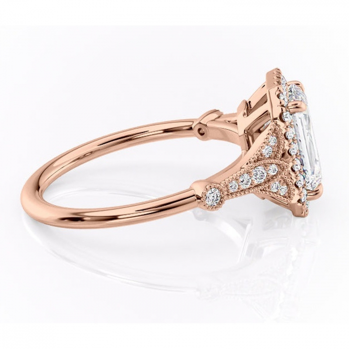 Inel de logodnă Citrina din aur Rose 18kt cu moissanite tăietură smarald – Halo rafinată pentru profil mediu | Personalizează și configurează gratuit online [2]