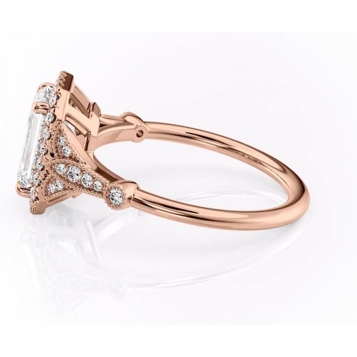 Inel de logodnă Citrina din aur Rose 18kt cu moissanite tăietură smarald – Halo rafinată pentru profil mediu | Personalizează și configurează gratuit online [6]