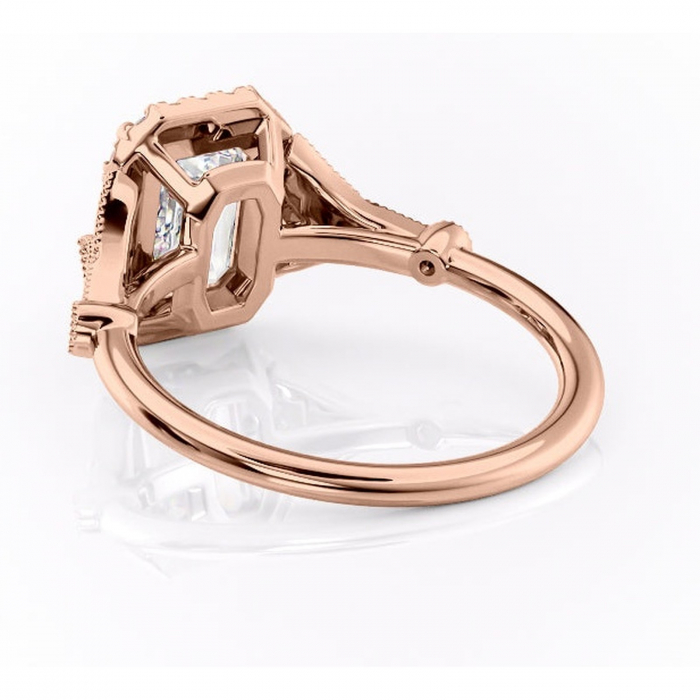 Inel de logodnă Citrina din aur Rose 18kt cu moissanite tăietură smarald – Halo rafinată pentru profil mediu | Personalizează și configurează gratuit online [4]