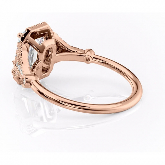 Inel de logodnă Citrina din aur Rose 18kt cu moissanite tăietură smarald – Halo rafinată pentru profil mediu | Personalizează și configurează gratuit online [5]