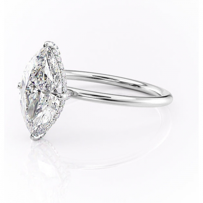 Inel de logodnă Clarabelle din aur Alb 14kt cu moissanite tăietură marquise – Solitar rafinată pentru profil înalt | Personalizează și configurează gratuit online [7]