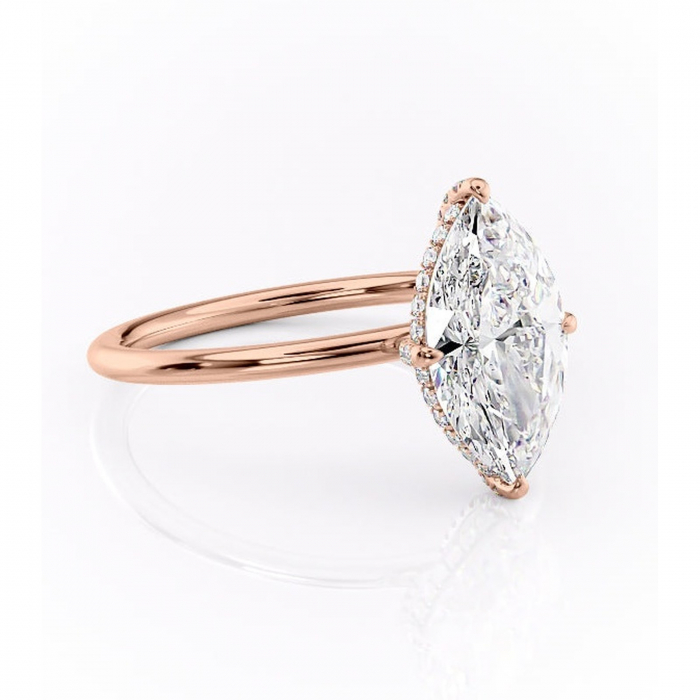 Inel de logodnă Clarabelle din aur Rose 18kt cu moissanite tăietură marquise – Solitar rafinată pentru profil înalt | Personalizează și configurează gratuit online [1]