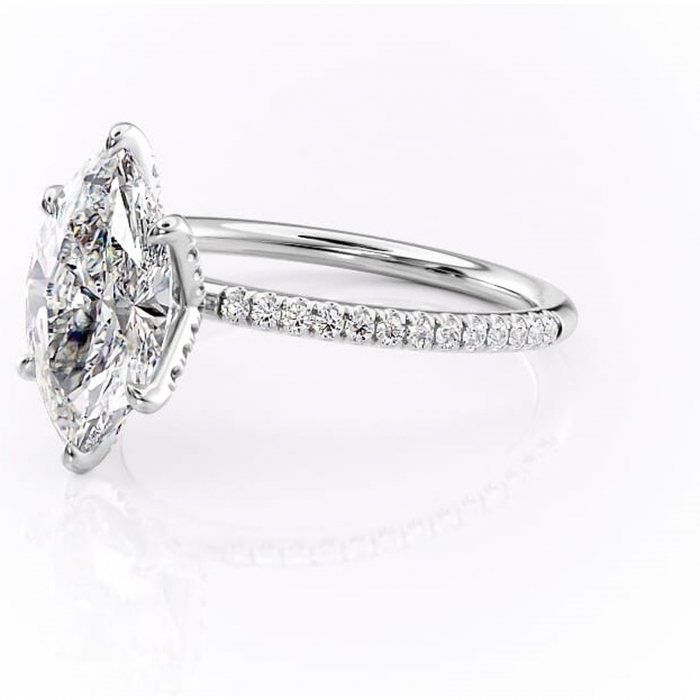 Inel de logodnă Cleo din aur Alb 14kt cu moissanite tăietură marquise – Montură pavé rafinată pentru profil înalt | Personalizează și configurează gratuit online [7]