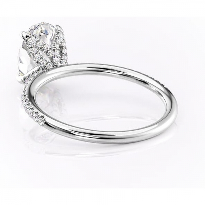 Inel de logodnă Cleo din aur Alb 14kt cu moissanite tăietură ovală – Montură pavé rafinată pentru profil înalt | Personalizează și configurează gratuit online [4]