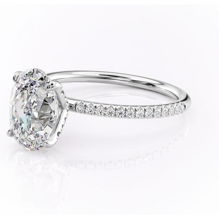 Inel de logodnă Cleo din aur Alb 14kt cu moissanite tăietură ovală – Montură pavé rafinată pentru profil înalt | Personalizează și configurează gratuit online [7]