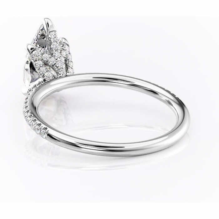 Inel de logodnă Cleo din aur Alb 18kt cu moissanite tăietură pară – Montură pavé rafinată pentru profil înalt | Personalizează și configurează gratuit online [4]