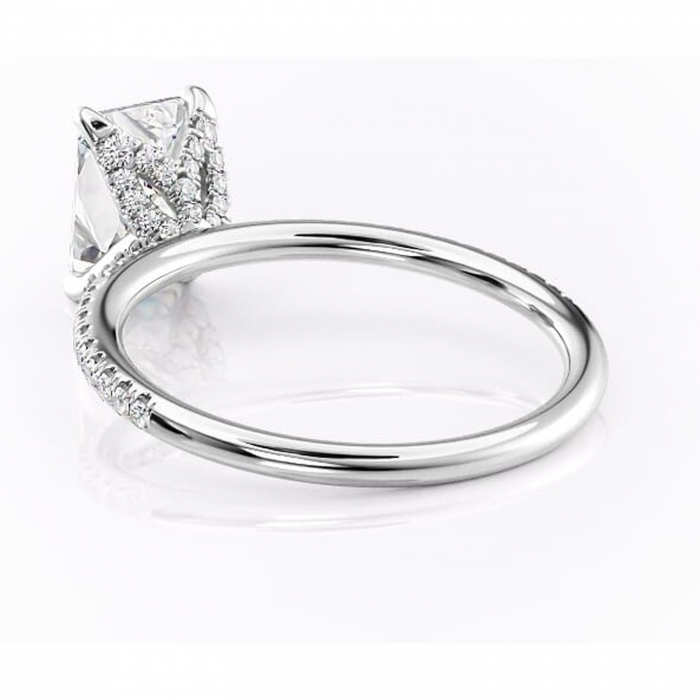 Inel de logodnă Cleo din aur Alb 18kt cu moissanite tăietură radiantă – Montură pavé rafinată pentru profil înalt | Personalizează și configurează gratuit online [4]