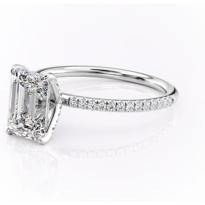 Inel de logodnă Cleo din aur Alb 14kt cu moissanite tăietură smarald – Montură pavé rafinată pentru profil înalt | Personalizează și configurează gratuit online [7]