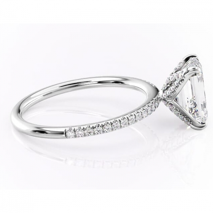 Inel de logodnă Cleo din aur Alb 14kt cu moissanite tăietură smarald – Montură pavé rafinată pentru profil înalt | Personalizează și configurează gratuit online [2]