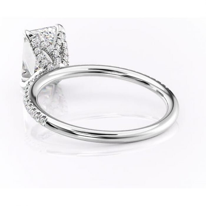 Inel de logodnă Cleo din aur Alb 14kt cu moissanite tăietură smarald – Montură pavé rafinată pentru profil înalt | Personalizează și configurează gratuit online [4]