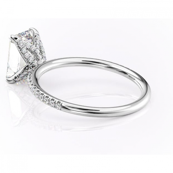 Inel de logodnă Cleo din aur Alb 14kt cu moissanite tăietură smarald – Montură pavé rafinată pentru profil înalt | Personalizează și configurează gratuit online [5]