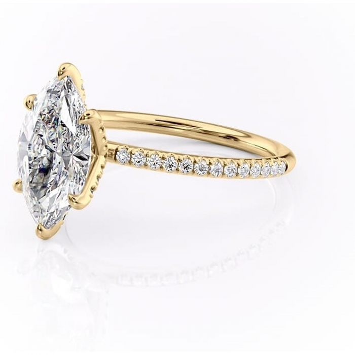Inel de logodnă Cleo din aur Galben 14kt cu moissanite tăietură marquise – Montură pavé rafinată pentru profil înalt | Personalizează și configurează gratuit online [7]