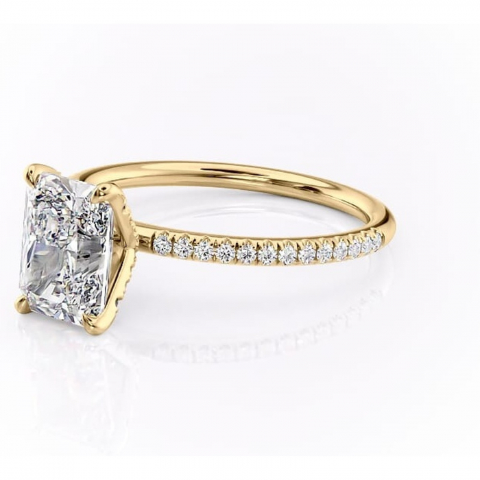 Inel de logodnă Cleo din aur Galben 18kt cu moissanite tăietură radiantă – Montură pavé rafinată pentru profil înalt | Personalizează și configurează gratuit online [7]