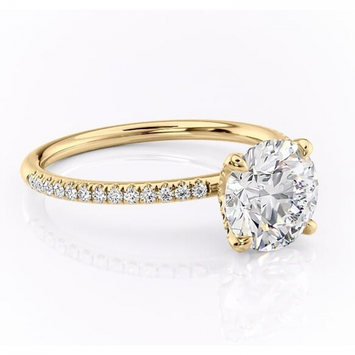Inel de logodnă Cleo din aur Galben 14kt cu moissanite tăietură rotundă – Montură pavé rafinată pentru profil înalt | Personalizează și configurează gratuit online [1]