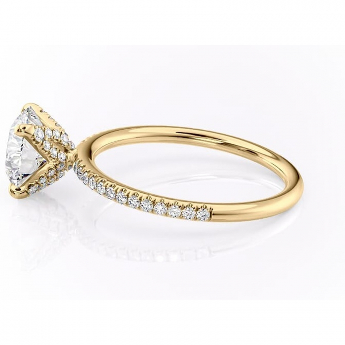Inel de logodnă Cleo din aur Galben 14kt cu moissanite tăietură rotundă – Montură pavé rafinată pentru profil înalt | Personalizează și configurează gratuit online [6]