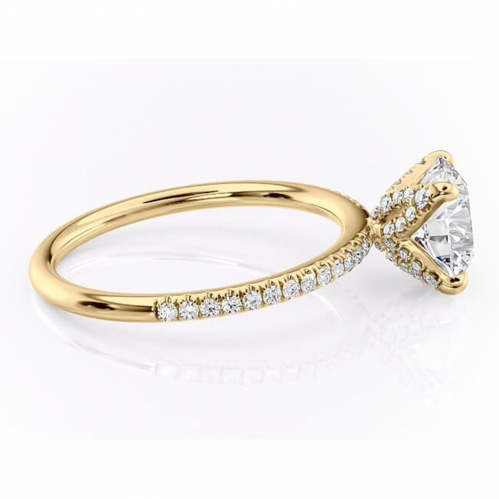 Inel de logodnă Cleo din aur Galben 14kt cu moissanite tăietură rotundă – Montură pavé rafinată pentru profil înalt | Personalizează și configurează gratuit online [2]