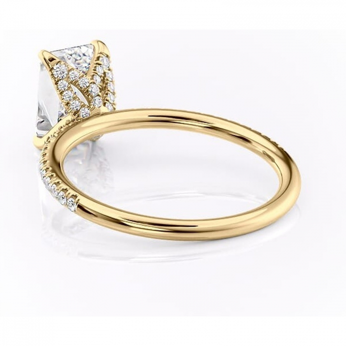 Inel de logodnă Cleo din aur Galben 14kt cu moissanite tăietură smarald – Montură pavé rafinată pentru profil înalt | Personalizează și configurează gratuit online [4]